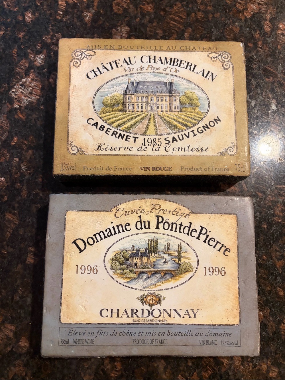 2 French Wine Plaques Hanging Wall Decor 8x6x1.5”